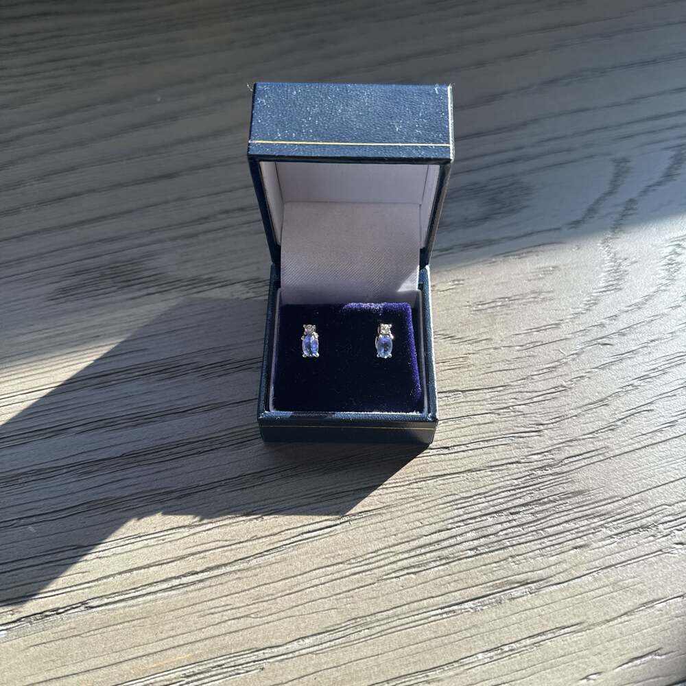 14K White Gold Tanzanite & Diamond Stud Earrings